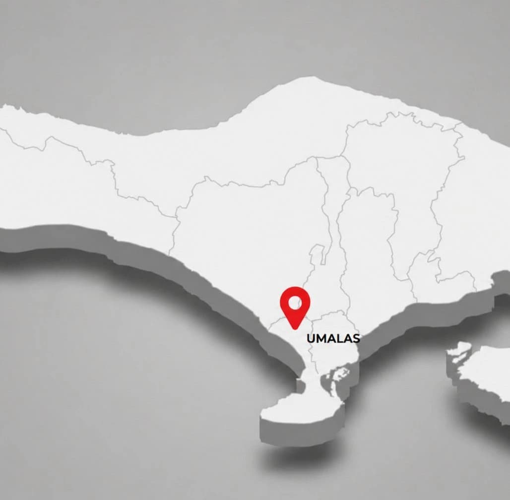 Mapa Bali s vyznačenou lokalitou Umalas
